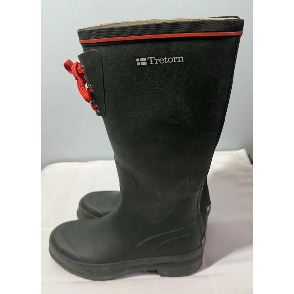Tretorn Skanor Rubber Rain Boots Green Red Lace Up Tall Waterproof Womens 9.5 US